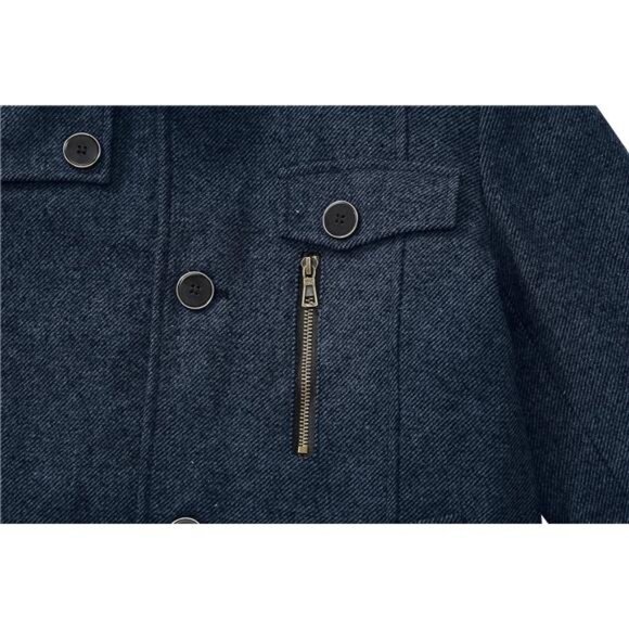 Men's Wool Blend Jacket Stand Collar Windproof Pea Coat - Picture 5 of 8